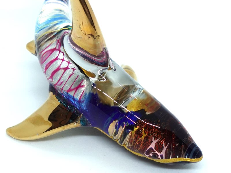 Sansukjai Shark Miniature Figurines Animals Hand Painted Blown Glass Art Sea Collectible Gift Decorate (6 Inches Blue) - Image 3